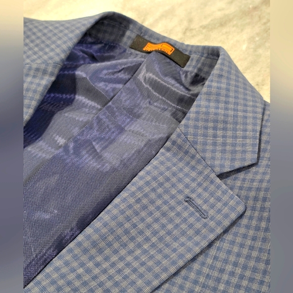 44L Men's Steven Land Blazer Checkered Blue Super 150s Wool Sport Coat New W/Tag